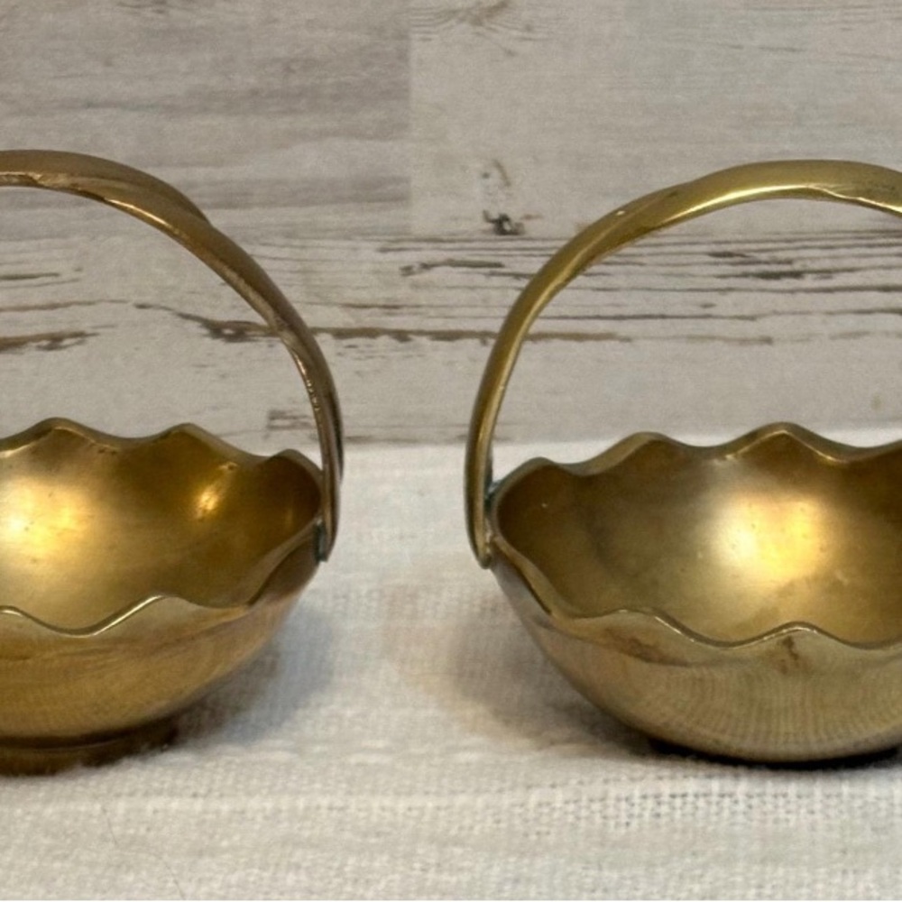 Two Beautiful brass baskets with braided handles